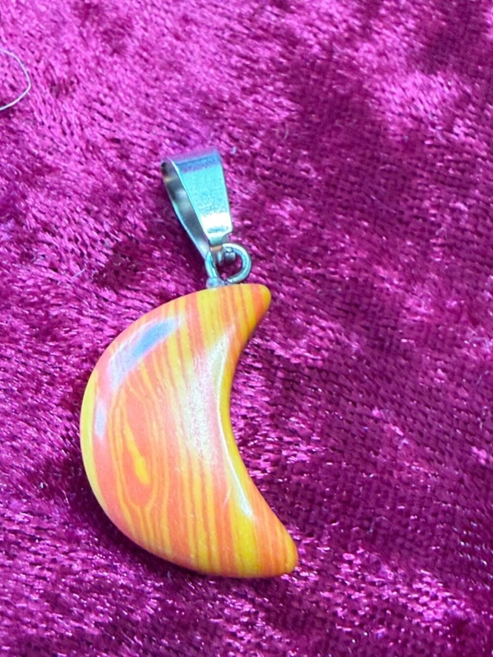 Crescent Moon Pendant Stone Silver-Tone Bail